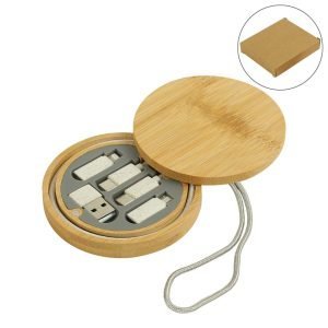 Multi-Charging Cable Set in Round Bamboo Case (Set of 25)
