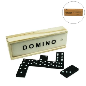 Domino Set Game in Wooden Slide Box & 28 Black Wooden Pieces (Set of 50)