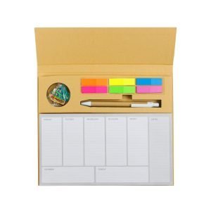 Eco-Friendly Weekly Planner Kit with Pen, Clip, Sticky Notes (Set of 25)
