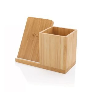 Bamboo Pen Holder with 10W Wireless Charger (Set of 25)