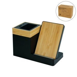 Bamboo Pen Holder with 15W Wireless Charger & LED Logo (Set of 20)
