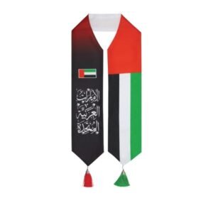 UAE Flag Scarf with Arabic Writing, Red & Green Tassel (Set of 50)