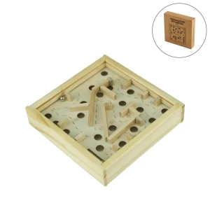 Wooden Maze Board Game with Silver Metal Ball – Labyrinth Balance Puzzle (Set of 25)